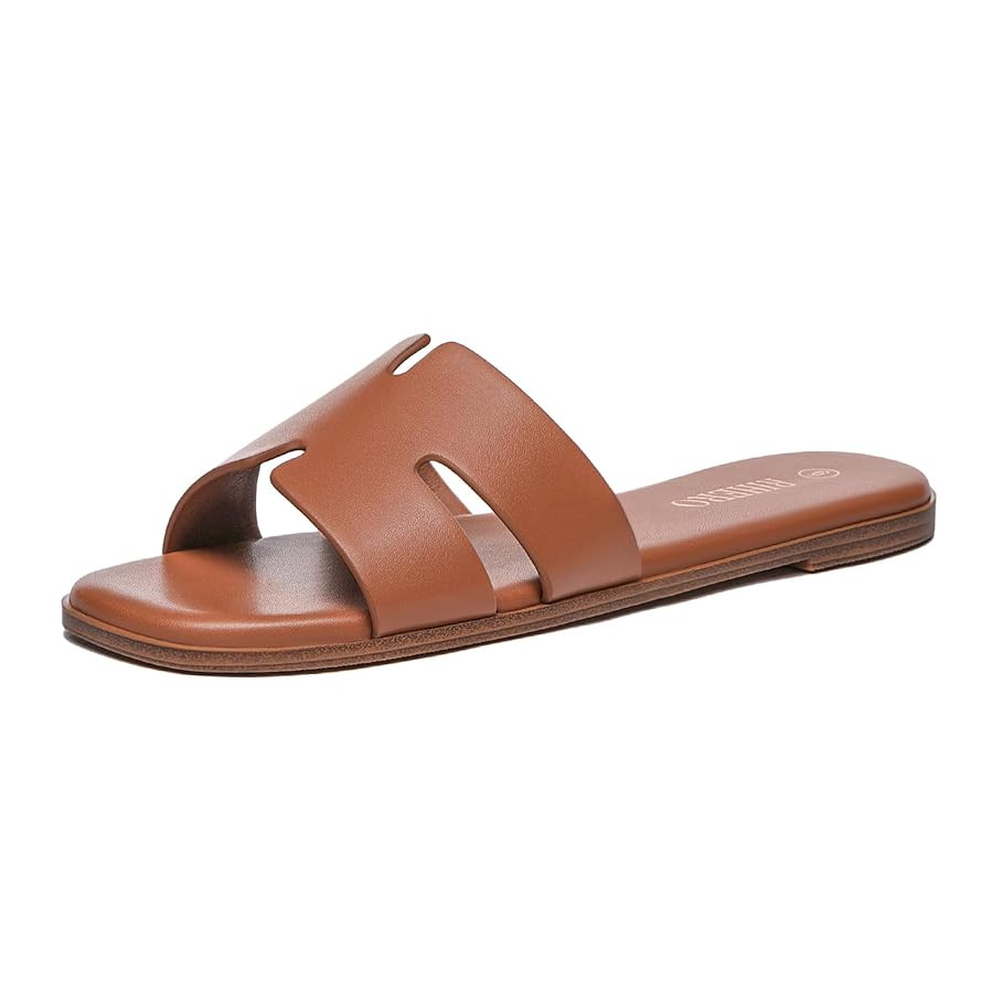 Rihero Women's Dressy Flat Sandals Comfortable Slip On Leather Slide Sandals | Amazon (US)