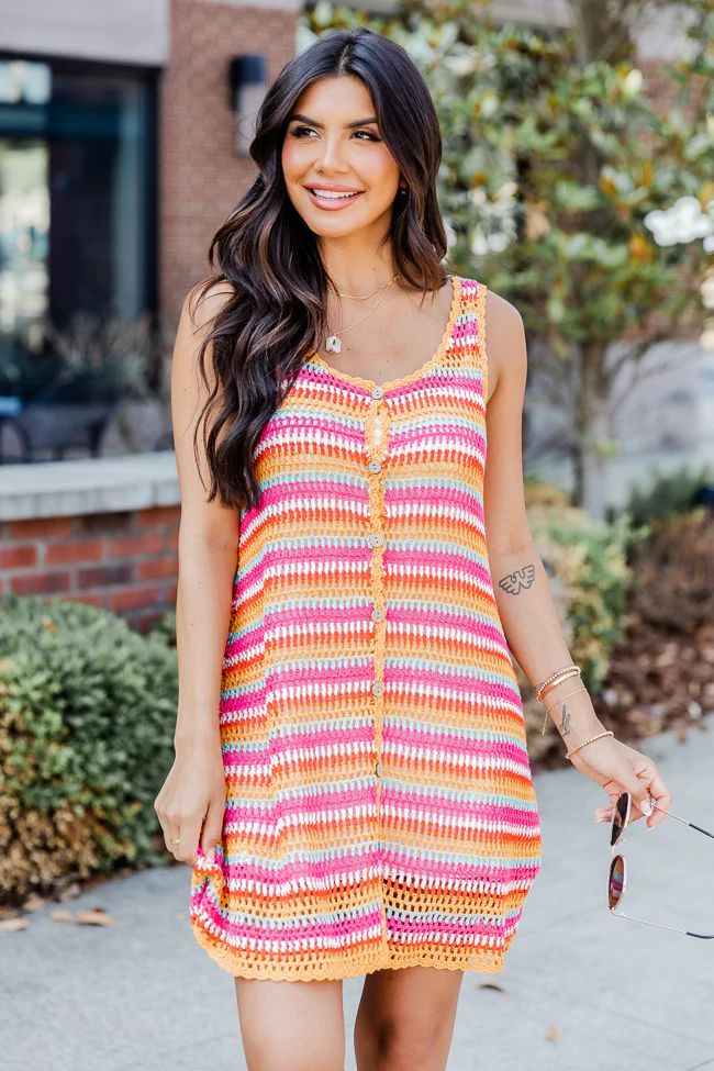A Colorful Life Multi Stripe Crochet Mini Dress With Slip Lining | Pink Lily