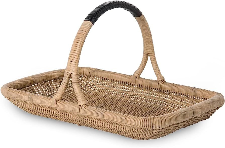 KOUBOO Vegetable & Flower Wicker Basket, Handwoven Rattan Basket with Leather-Wrapped Arch Handle... | Amazon (US)