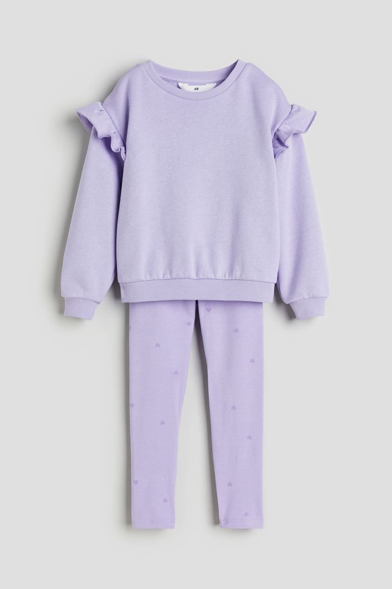 2-piece Sweatshirt and Leggings Set - Cream/hearts - Kids | H&M US | H&M (US + CA)