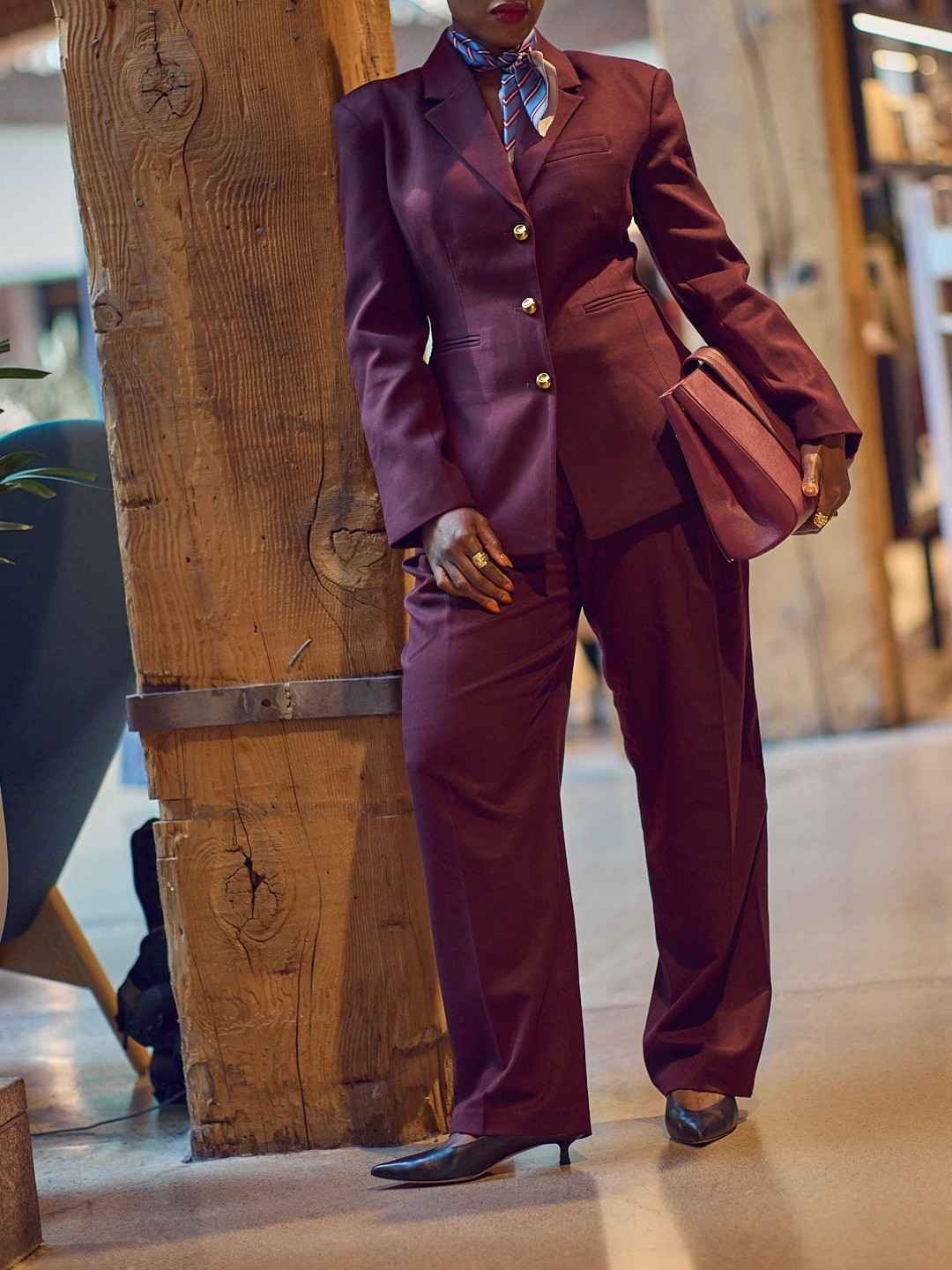 Who doesn't love a monochrome burgundy look for Fall? This cinched blazer and pleated pants are so versatile and perfect for the office! Wearing size L in both top and bottom (usually a size 8) Meshki, women suits, tall-girl outfits, Coach Tabby bags, M.Gemi heels, workwear, business casual, Fall 2025 outfit ideas

#LTKOver40 #LTKWorkwear #LTKStyleTip