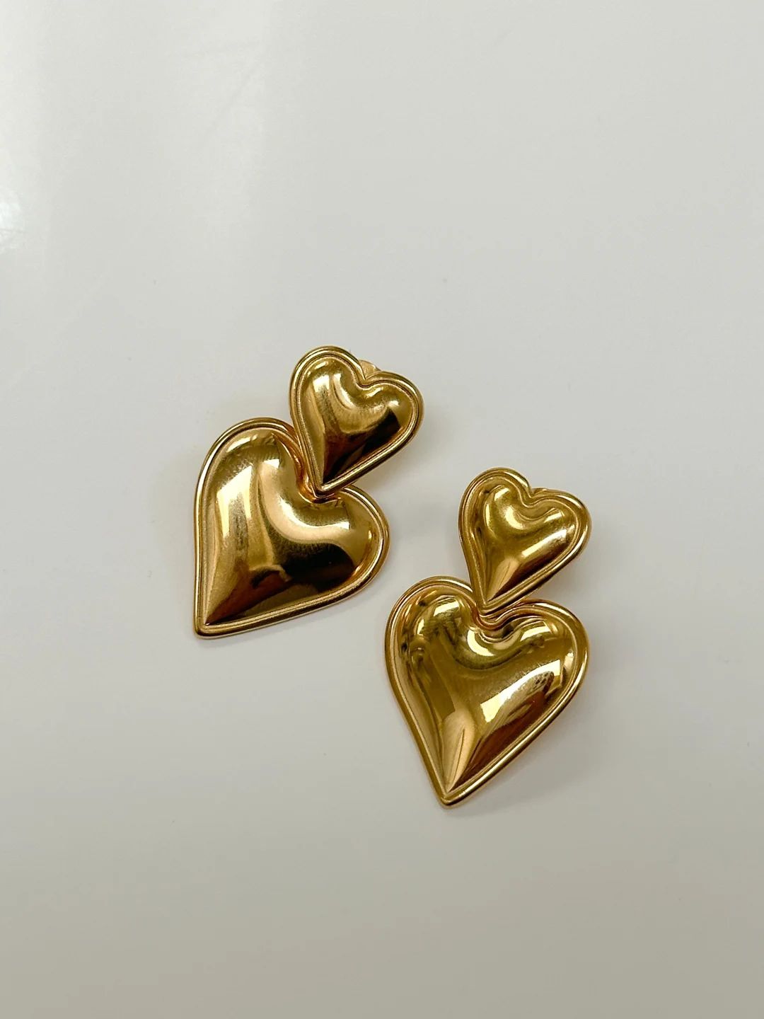 Puffed Heart Post Earrings Gold Heart Earrings Waterproof Stainless Steel Handmade Customized Gif... | Etsy (US)