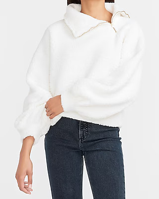 Cozy Asymmetrical Zip Sherpa Sweatshirt | Express