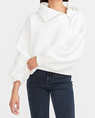 Cozy Asymmetrical Zip Sherpa Sweatshirt | Express