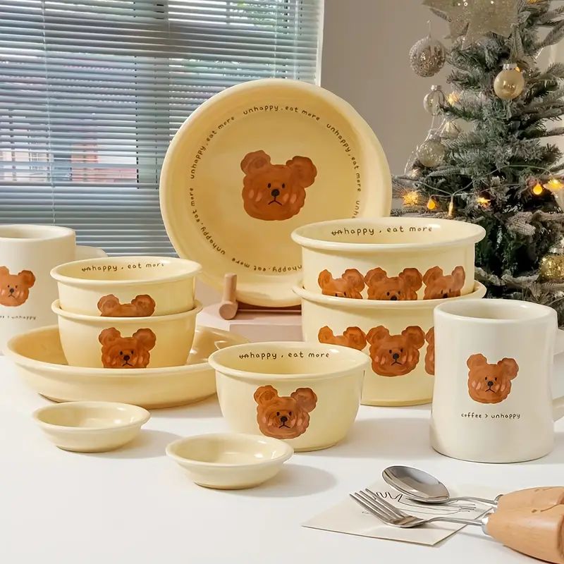Cute Bear Ceramic Tableware Set Household Ceramic Bowl Plate - Temu | Temu Affiliate Program