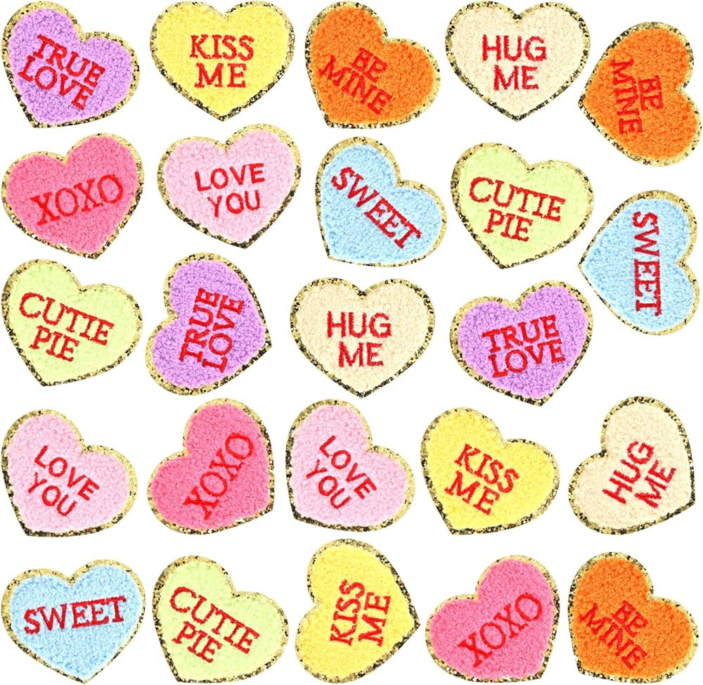 24 Pcs Valentine Chenille Patches Iron on Patches Conversation Hearts Candy Patches Valentine's D... | Amazon (CA)