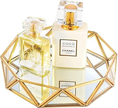 Amazon.com: Feyarl Gold Clear Glass Mirror Make up Vanity Tray Jewelry Organizer Tray Ornate Cosm... | Amazon (US)