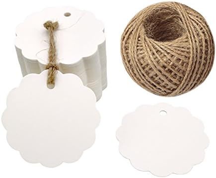 100PCS White Craft Scalloped Paper Gift Tags with 100Feet Natural Jute Twines for Birthday Party,... | Amazon (US)