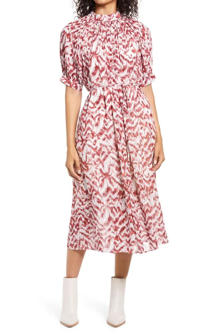 Puff Sleeve Pleated Midi Dress | Nordstrom