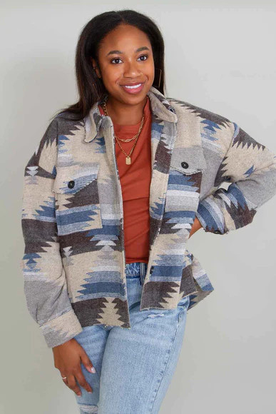 La Miel Eldora Aztec Shacket for Women in Teal | Glik's