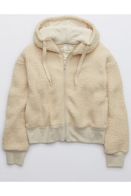 OFFLINE Sherpa Cropped Hoodie Women's Soft Oat S | American Eagle Outfitters (US & CA)