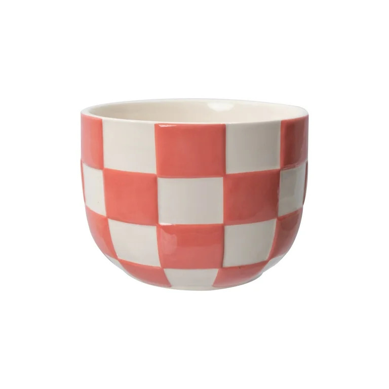 Mainstays Lennon 6" x 6" x 4.5" Round Coral Pink Checkered Ceramic Planter | Walmart (US)