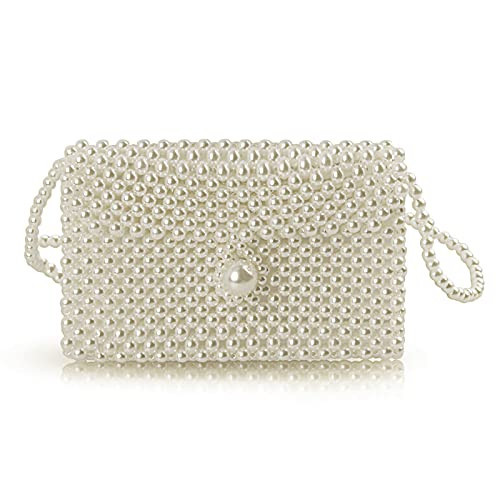 Hogoo Luxury White Pearl Purses Shoulder Bag for Women Pearl Bag Crossbody Beaded Clutch Evening Bag (White Set1) | Amazon (US)