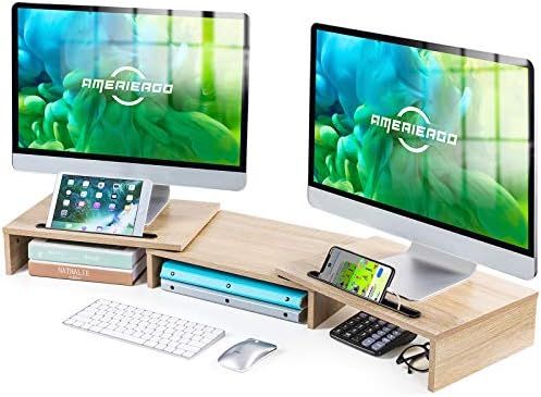 AMERIERGO Dual Monitor Stand -Adjustable Length and Angle Dual Monitor Riser, Computer Monitor St... | Amazon (US)
