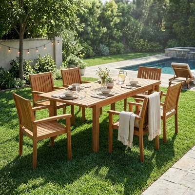 GDFStudio Neron Outdoor Acacia Wood 7 Piece Dining Set with Expandable Dining Table, Teak | Target