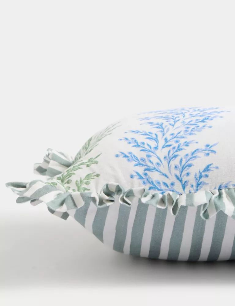 Cotton with Linen Leaf & Striped Bolster Cushion | Marks & Spencer (UK)