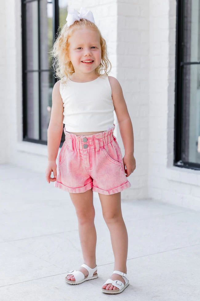 All The Pretty Girls Kids Pink Paperbag Acid Wash Shorts | Pink Lily