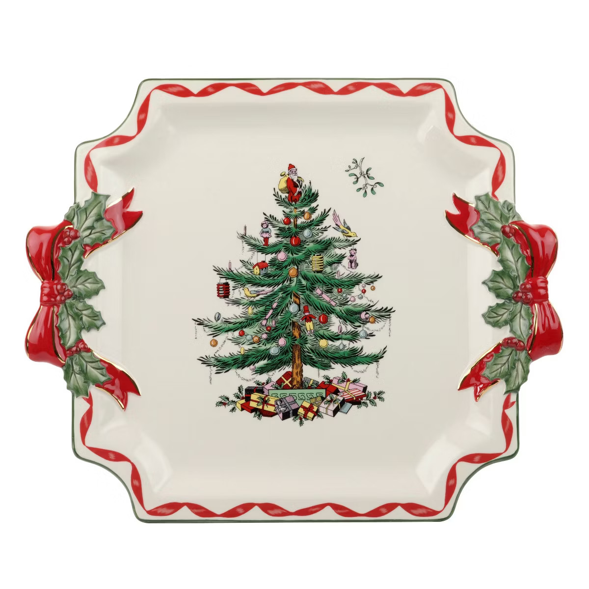 Spode Christmas Tree Ribbons Square Platter with Bow Handles - 11-Inch Holiday Serving Plate - wi... | Target