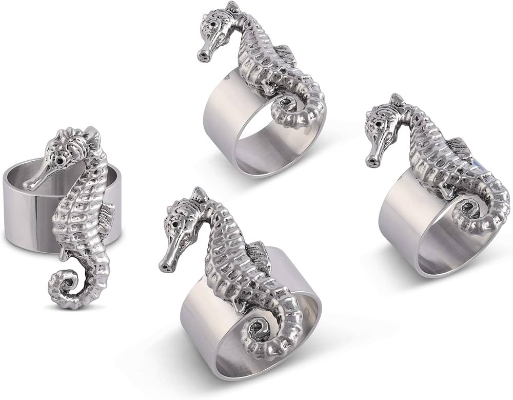 Arthur Court Designer Quality Metal Sea Horse Napkin Rings, Set of 4 - Perfect for Beach House, C... | Amazon (US)
