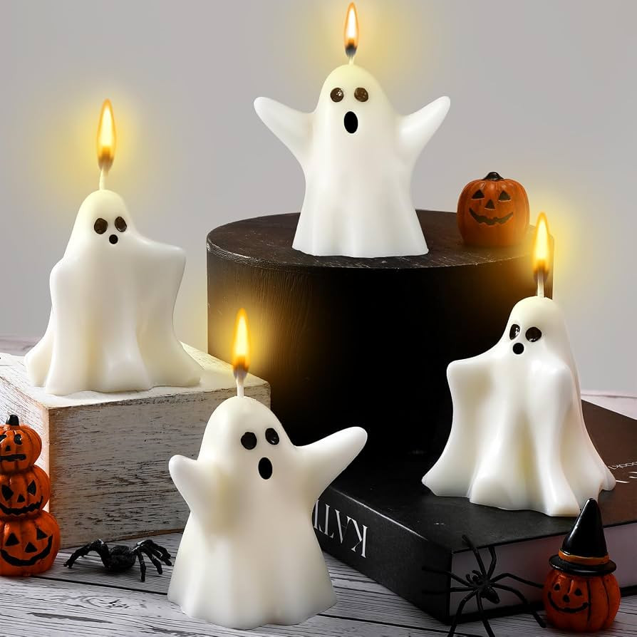 Minatee 4 Pieces Large Halloween Ghost Candles Ghost Spooky Decor Burning White Scented Wax Candl... | Amazon (US)