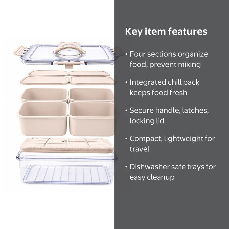 Cook with Color 4-Compartment Portable Snack Box Food Storage Container with Removable Ice Pack, ... | Walmart (US)
