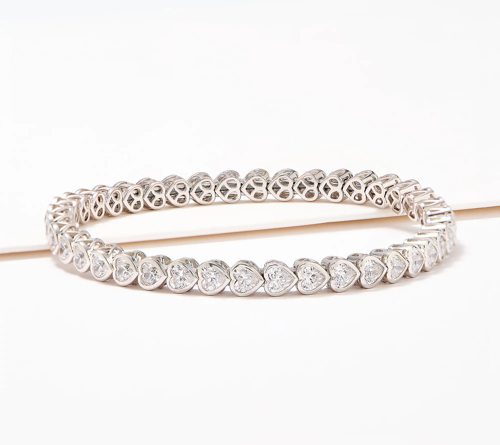 Diamonique x Jennifer Miller Heart Stretch Bracelet, Sterl | QVC