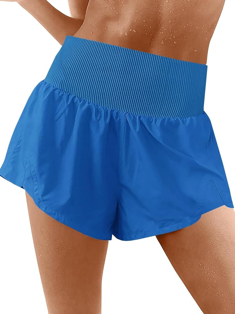 Fisoew Womens Running Shorts Workout Elastic High Waisted Loose Fit 2 in 1 Gym Yoga Biker Shorts | Amazon (US)