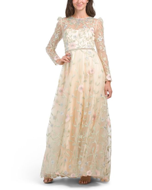 Floral Embroidered Gown With Embellishments | TJ Maxx