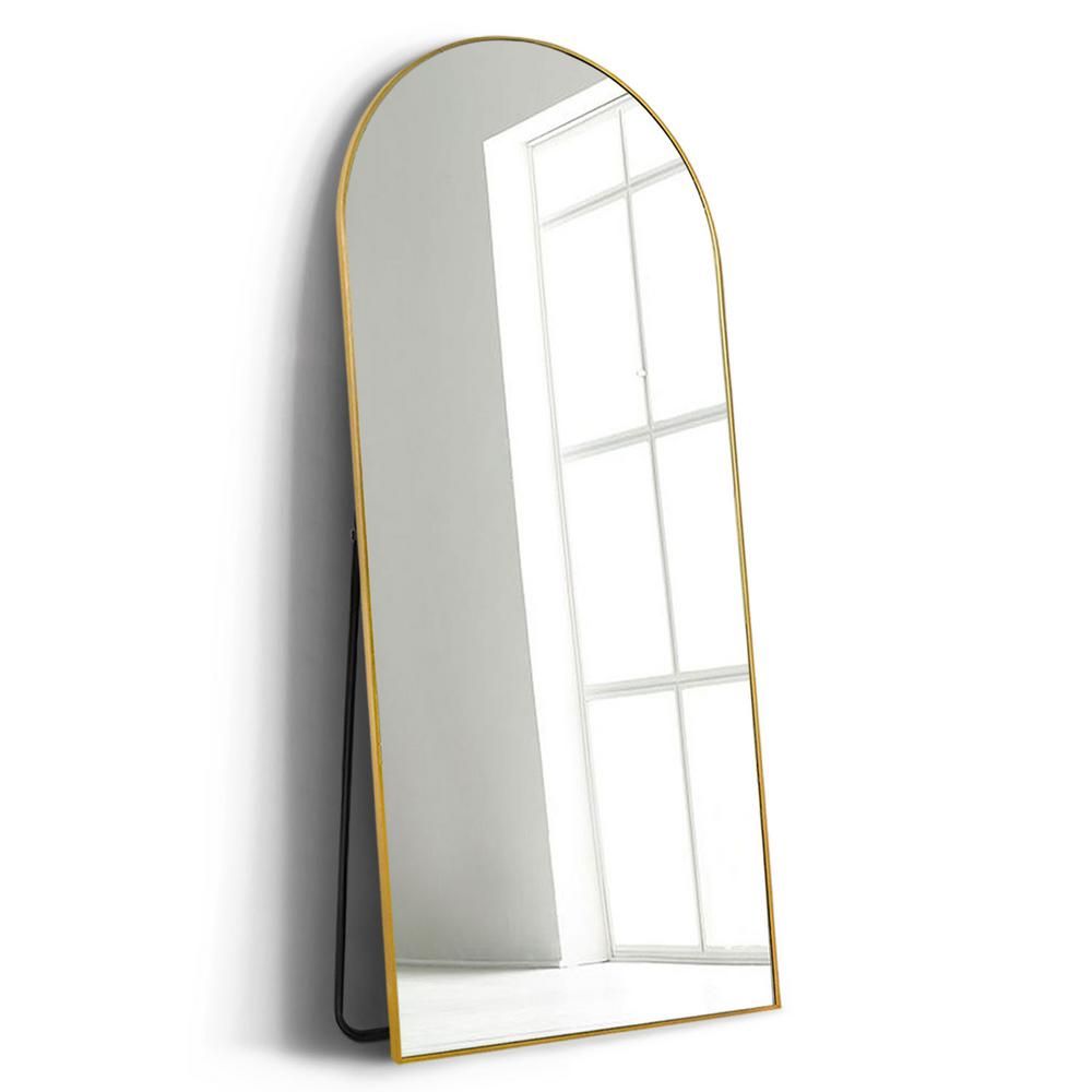 Elevens 71 in. x 24 in. Large and Wide Classic Full-Length Arch Metal Framed Gold Floor Mirror Wall  | The Home Depot