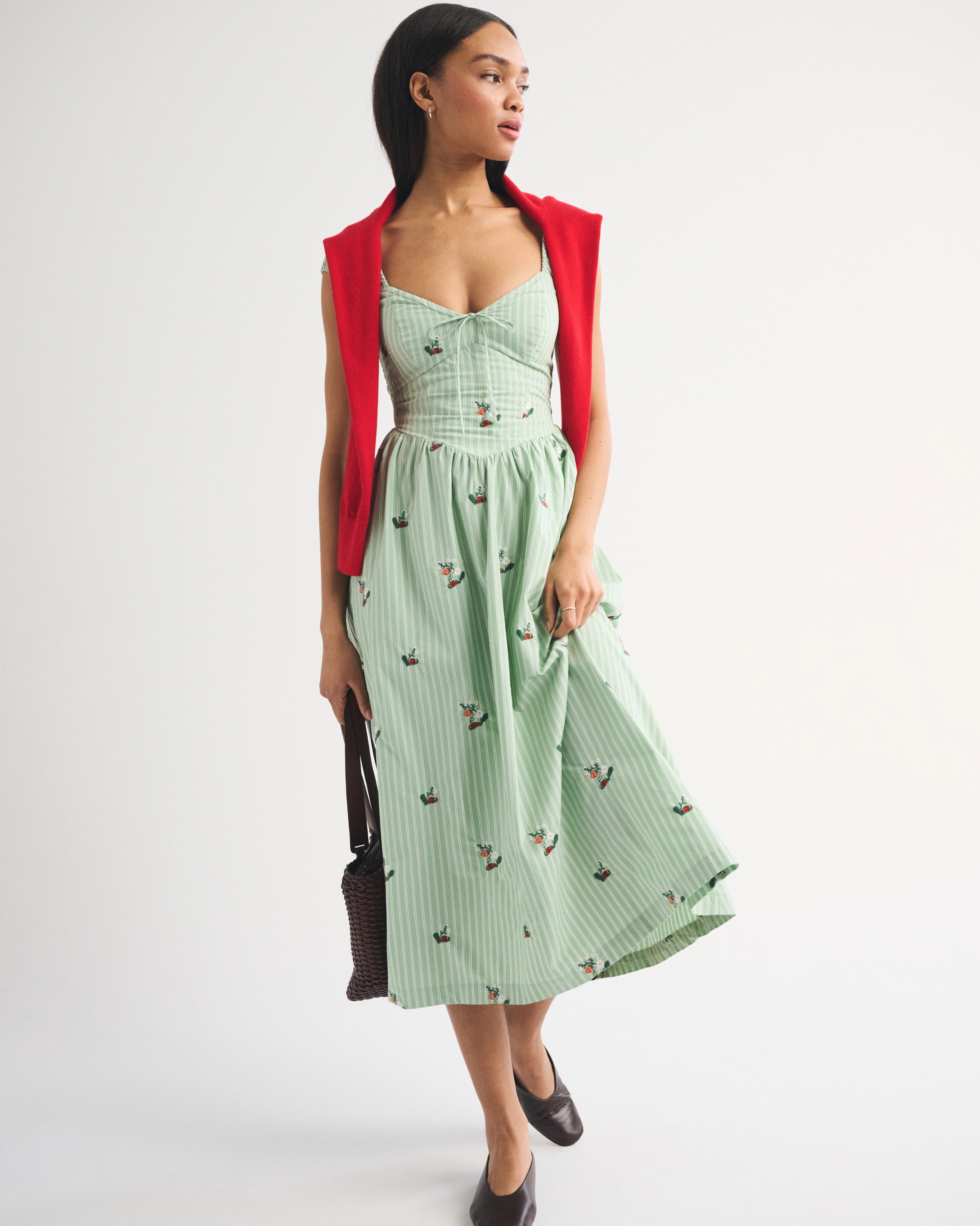Bra-Free Cap Sleeve Dipped Waist Midi Dress | Abercrombie & Fitch (US)