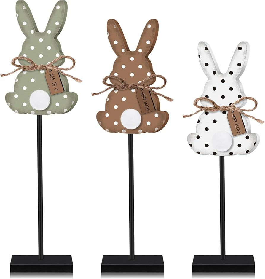 3 Pcs Easter Bunny Table Decorations Wooden Bunny Tabletop Decor Rustic Rabbit Tall Standing Sign... | Amazon (US)