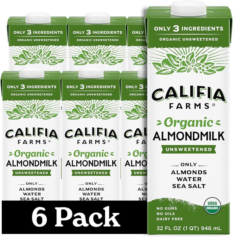 Amazon.com: Califia Farms - Organic Unsweetened Almond Milk, 32 Oz (Pack of 6), Dairy Free, Vegan... | Amazon (US)