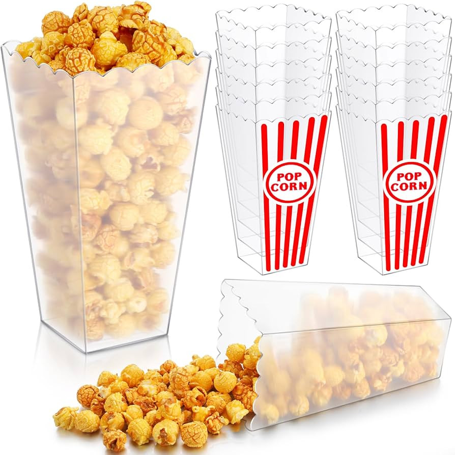 12 Pack Plastic Popcorn Containers Reusable Clear Open-top Popcorn Bowls Scalloped DIY Candy Bar ... | Amazon (US)
