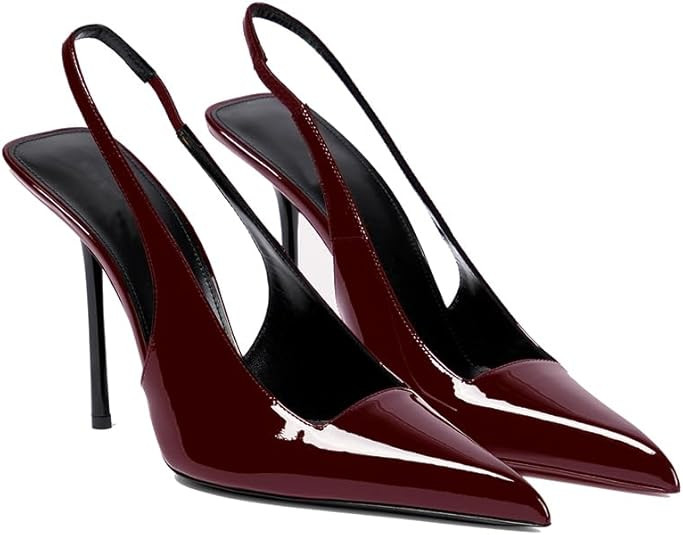 THESHY Women's Pointed Toe High Stiletto Heels Slingback Stretch Slip-on Pumps Backless Patent Le... | Amazon (US)