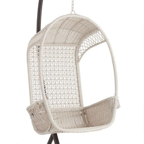 Whitewash All Weather Wicker Chillasan Outdoor Hanging Chair | World Market