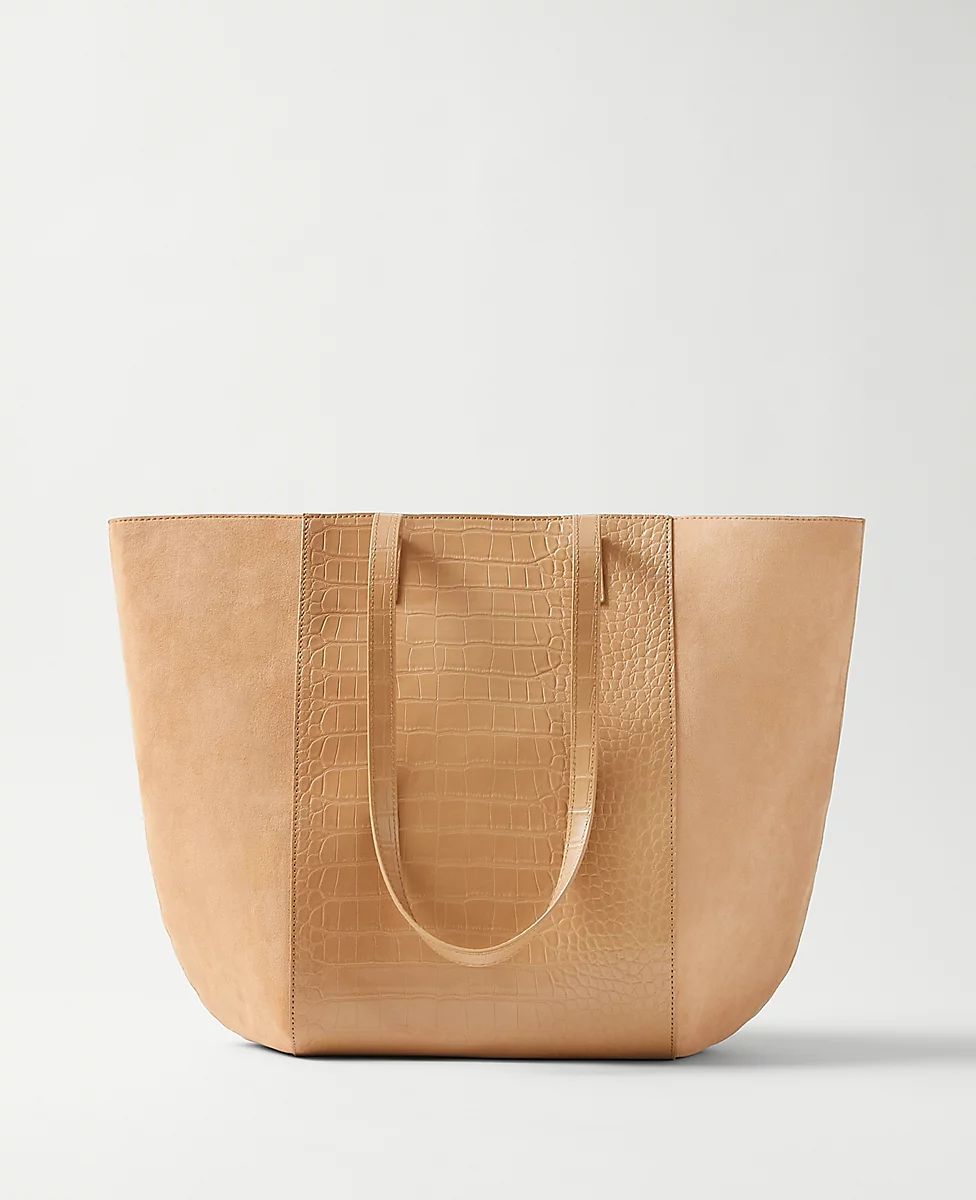 Colorblock Suede Crocodile Print Tote | Ann Taylor (US)