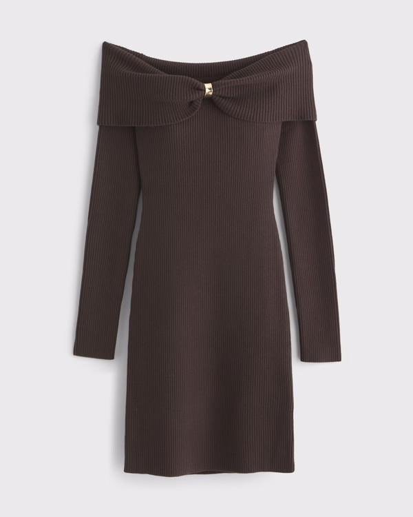 Women's Off-The-Shoulder Hardware Mini Sweater Dress | Women's 25% Off Select Styles | Abercrombi... | Abercrombie & Fitch (US)