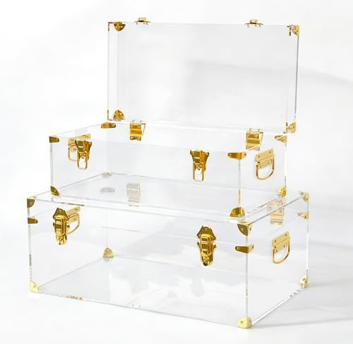 Vixdonos Acrylic Storage Chest Decorative Trunk Set of 2 Keepsake Box College Dorm Organizer with Hardware Hasps and Handle for Home Deocr,23.7X14.2X9.5 Inches,Clear | Amazon (US)