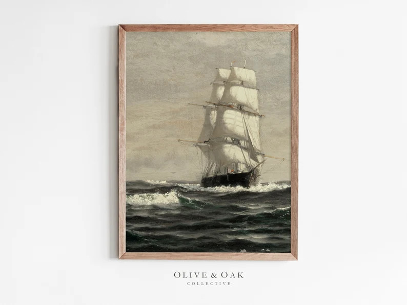 Moody Seascape Painting / Vintage Ship Print / Digital Art PRINTABLE / 277 - Etsy | Etsy (US)
