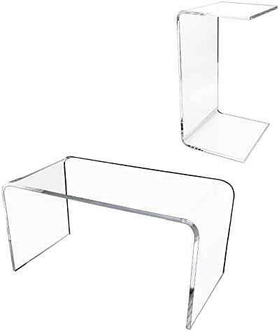 NEJHC Acrylic Side Table, 24" H x 14" W x 12" D Clear Multipurpose C-Shape End Table Bed Desk Lap... | Amazon (US)