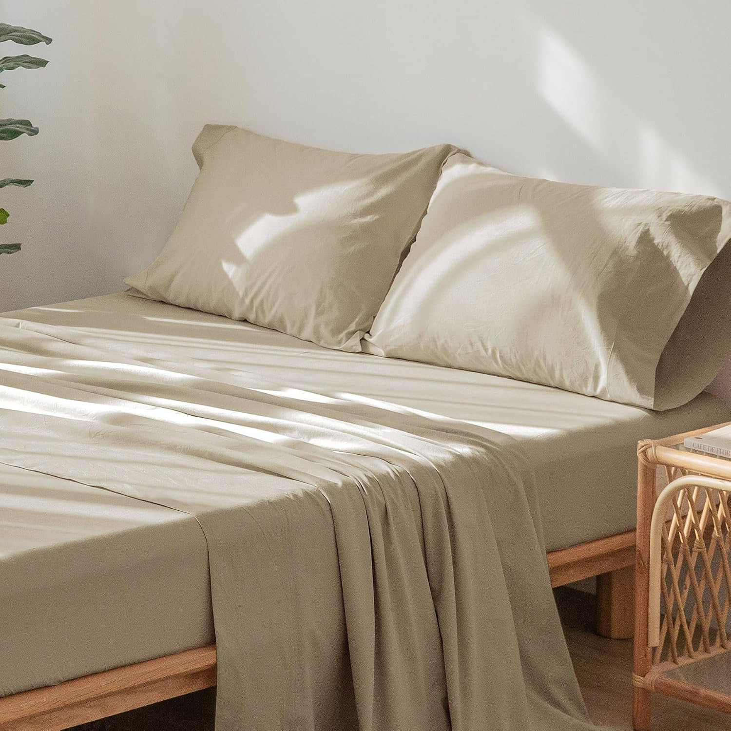 MooMee Bedding Sheet Set 100% Washed Cotton Linen Like Textured Breathable Durable Soft Comfy (Al... | Amazon (US)