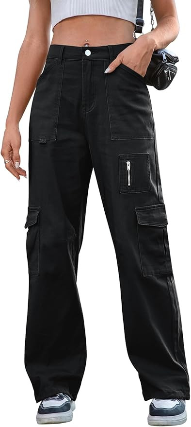 IVIR Cargo Pants Women High Waist Wide Leg Casual Pants with 7 Pockets Stretchy Drawstring Baggy ... | Amazon (US)