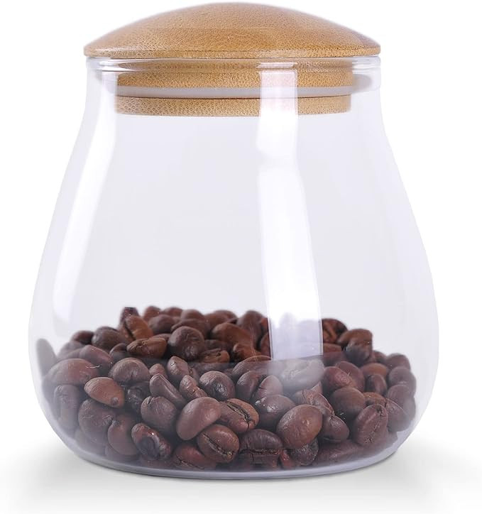 WHJY 13oz Clear Glass Storage Canister Holder with Airtight Bamboo Lid, Small Cute Modern Round D... | Amazon (US)