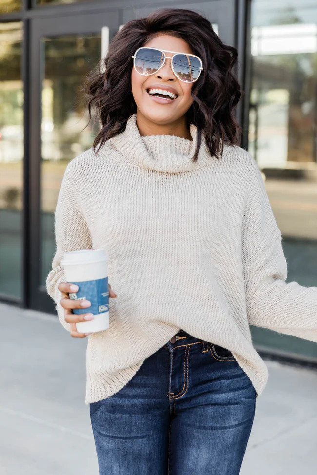 Use Your Heart Turtleneck Sweater Beige | The Pink Lily Boutique