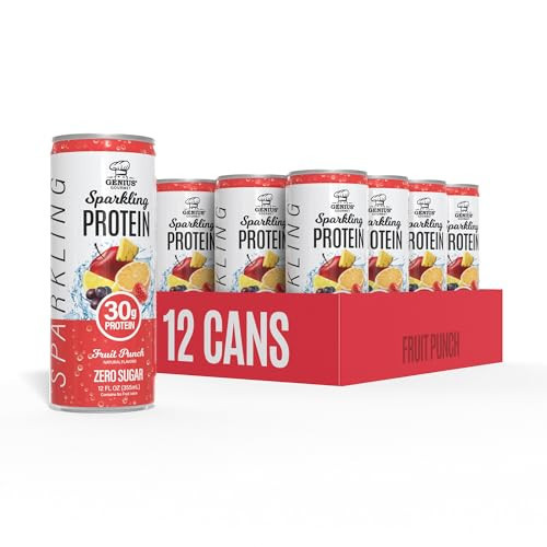 Genius Gourmet Clear Protein Sparkling Water Fruit Punch - 30g Clear Sparkling Protein, Zero Sugar, Low Carb, Lactose Free, Non GMO - Ready to Drink Flavored Sparkling Water - 12 Pack | Amazon (US)