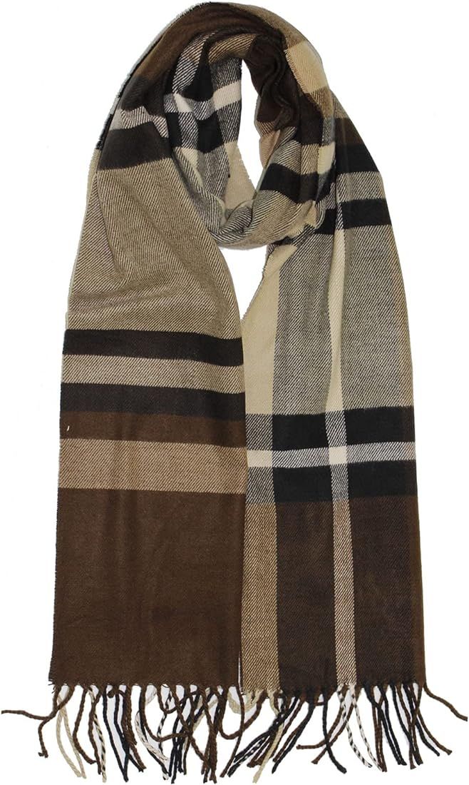 New Soft Cashmere Feel Plaid Check and Solid Winter Scarf | Amazon (US)
