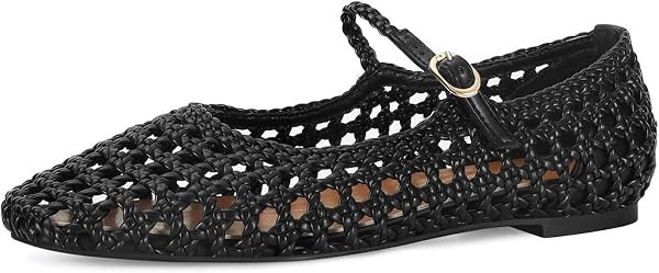 Woven Mesh Ballet Flats for Women Round Toe Mary Jane Flats Buckle Strap Ballerina Flats Comforta... | Amazon (US)