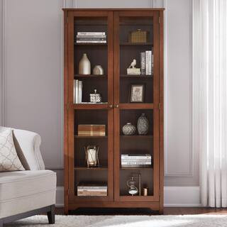 Home Decorators Collection Bradstone 72 in. Walnut Brown Wood Bookcase with Glass Doors JS-3424-C... | The Home Depot