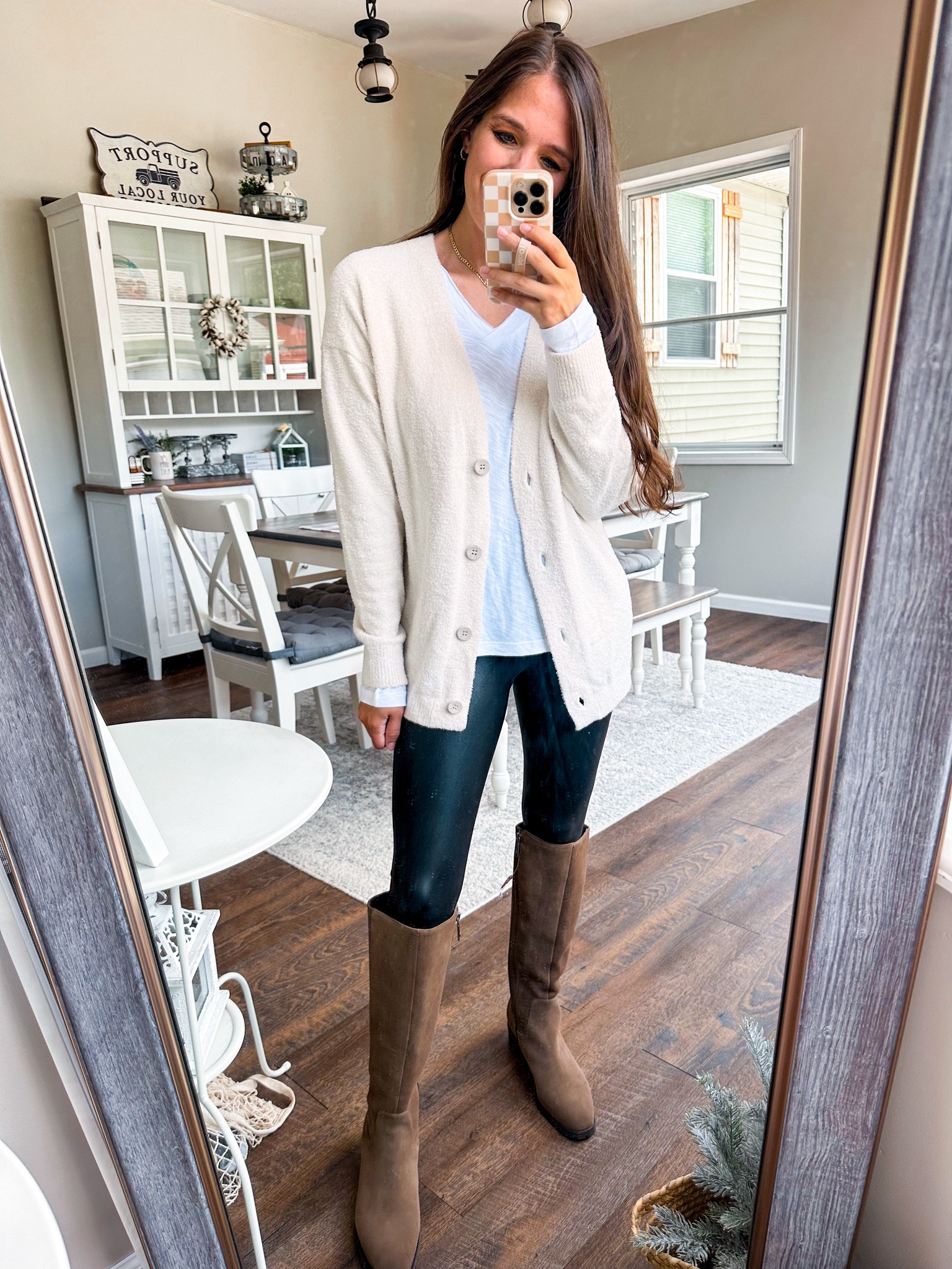 Nordstrom sale still in stock! 
Barefoot dreams cardigan! The softest material! XS 
Long sleeve top XS 
Leggings small petite 
Boots tts 

#LTKxNSale #LTKSaleAlert #LTKStyleTip