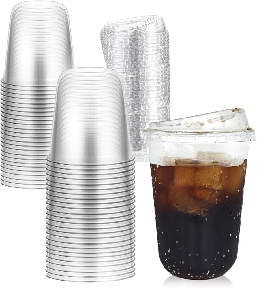 50 Sets Clear Plastic Coffee Cups with Sip Lids, Disposable PET Cups for Iced Coffee, Smoothie, C... | Amazon (US)